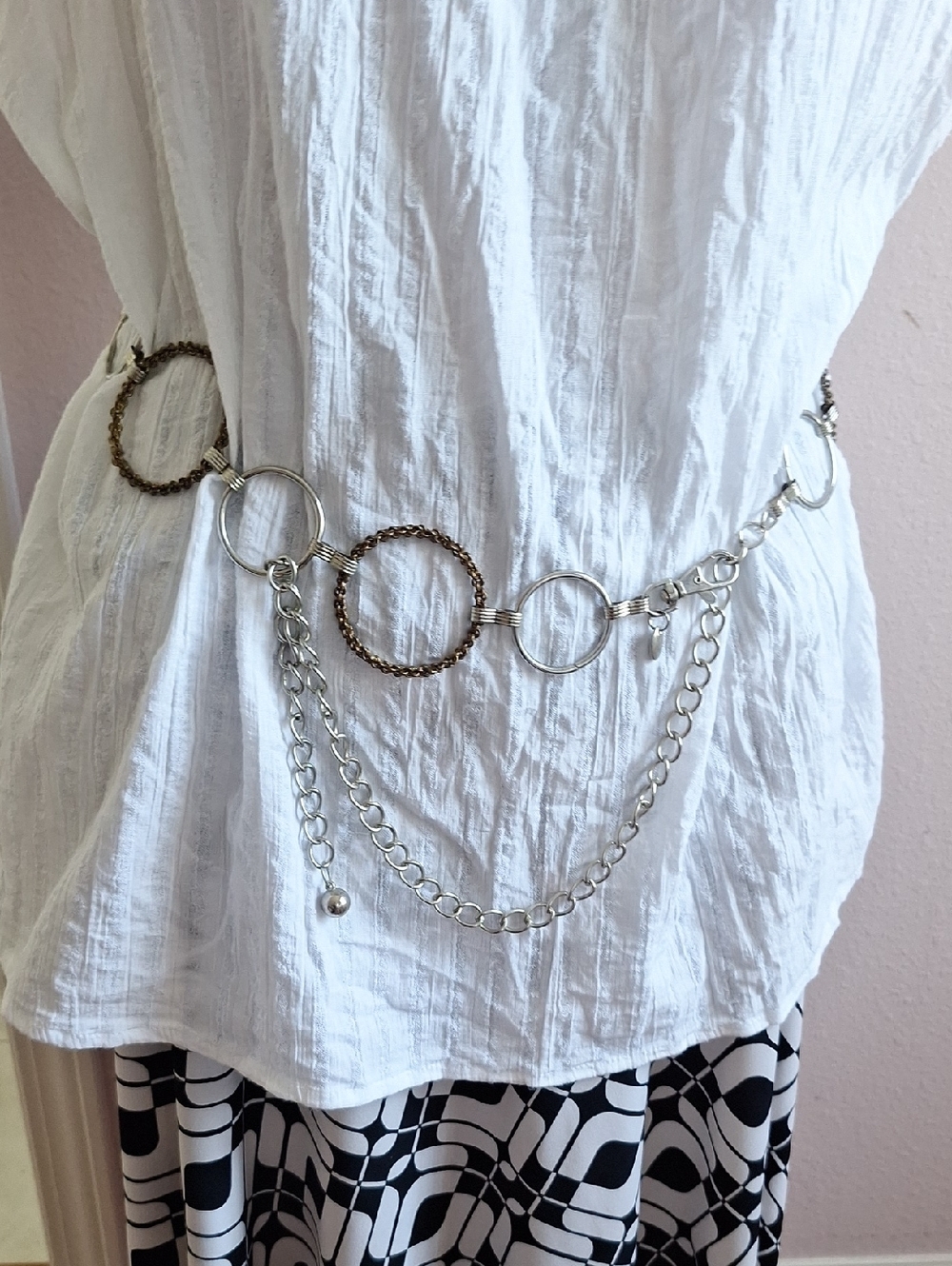 Silver and Bronze Ring Chain Waist Belt - Women Accessories - Picture 2 of 13